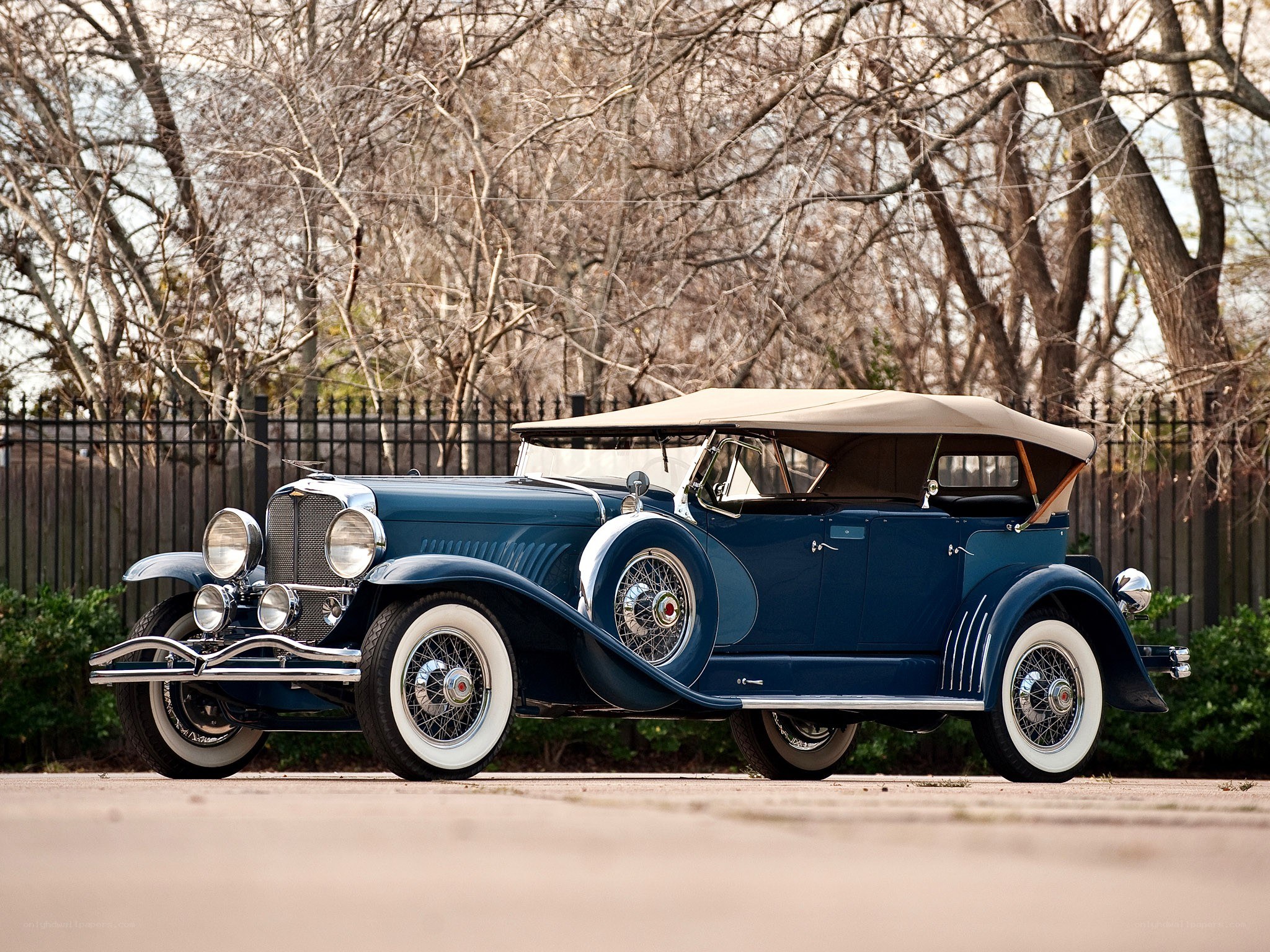 Classic blue convertible car