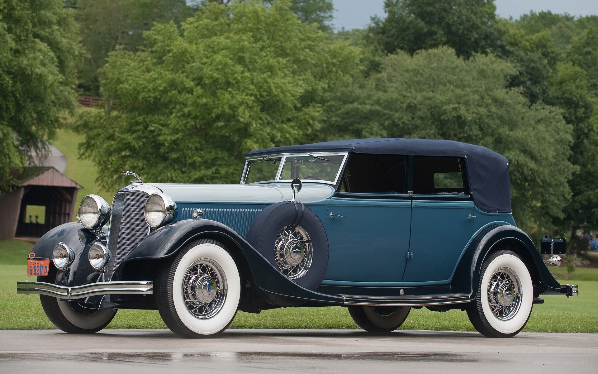 Classic blue convertible car