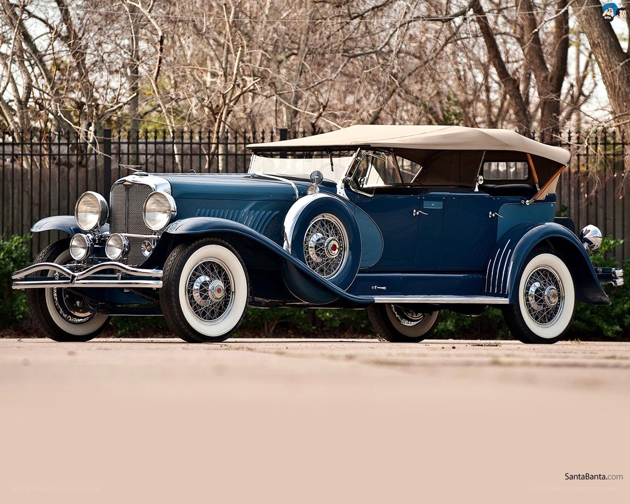 Classic blue convertible car