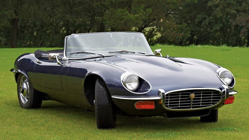 Classic blue Jaguar E-Type convertible