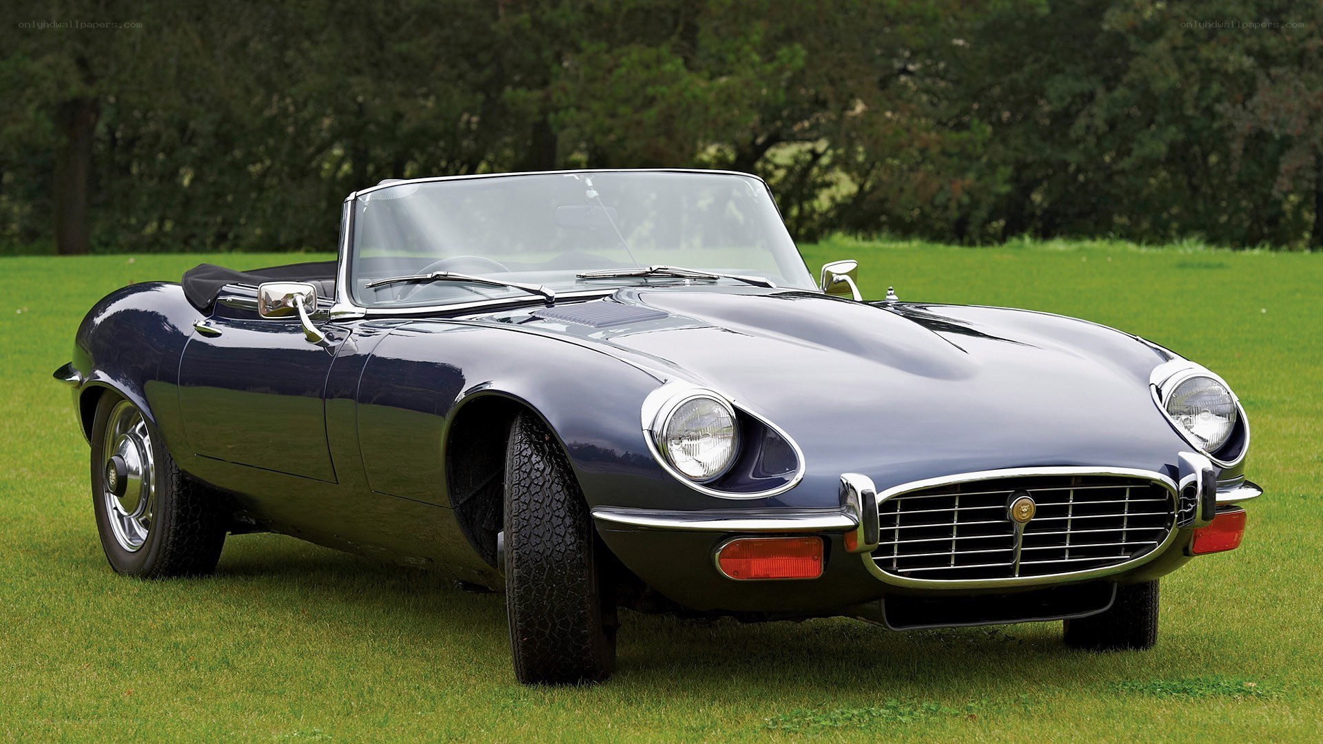 Classic blue Jaguar E-Type convertible