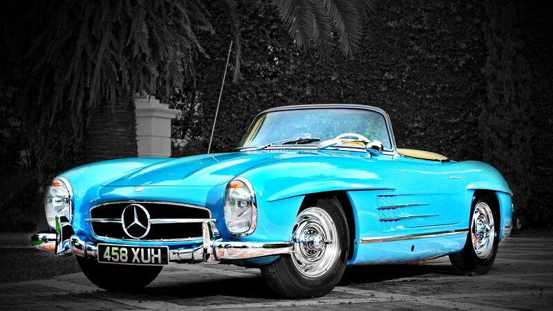Classic blue Mercedes-Benz convertible