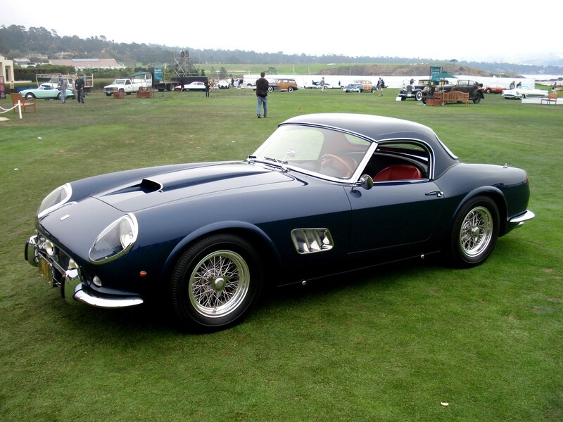Classic blue sports car on display