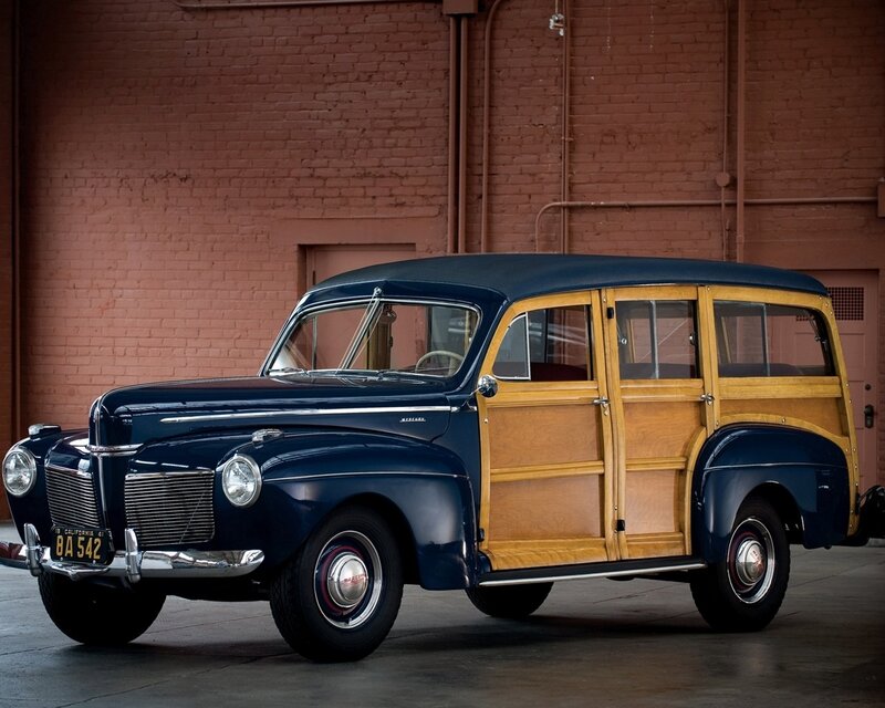 Classic blue woodie station wagon
