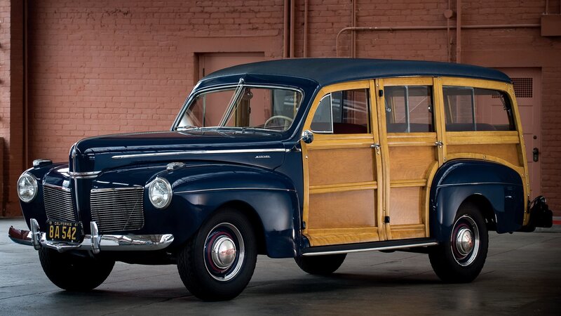 Classic blue woodie station wagon
