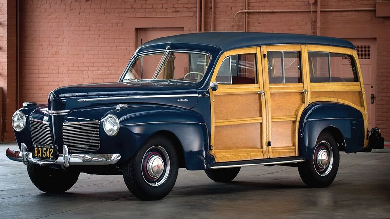 Classic blue woodie station wagon