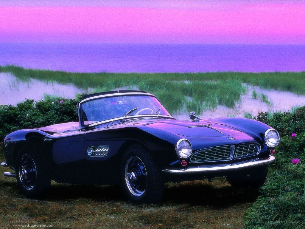 Classic BMW convertible by the sea