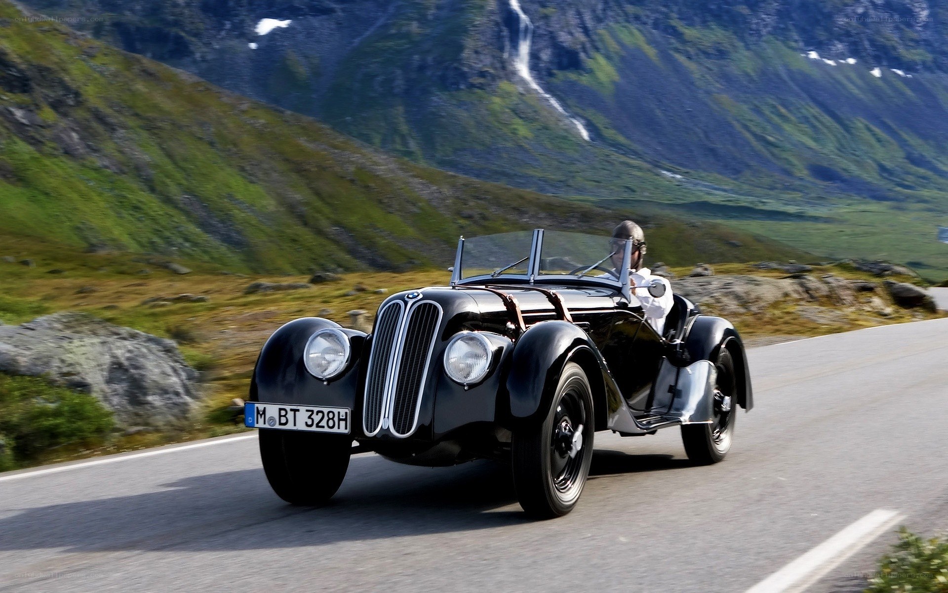 Classic BMW on a mountain road