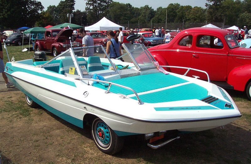 Classic boat at car show