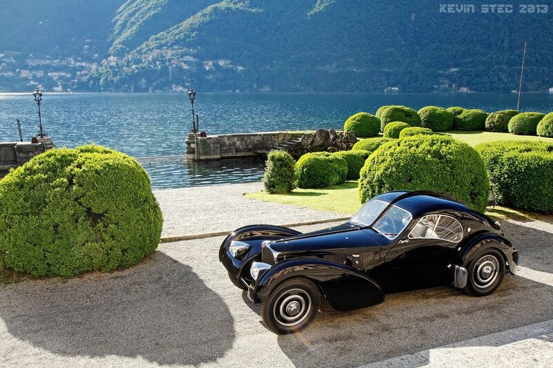 Classic Bugatti by a lakeside