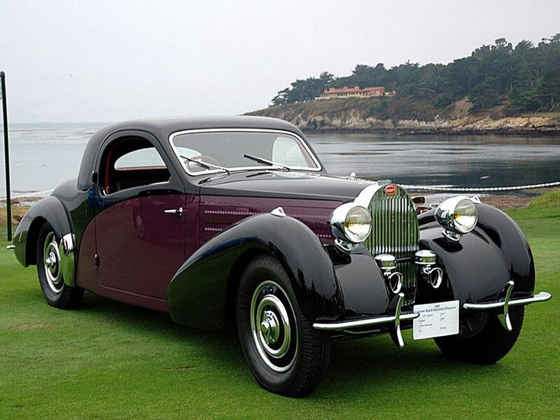 Classic Bugatti coupe by the sea