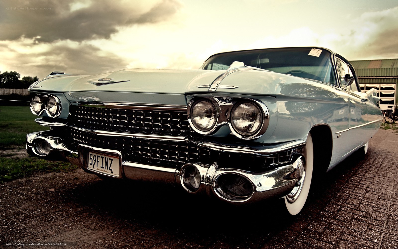 Classic Cadillac at sunset