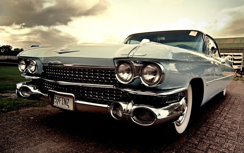 Classic Cadillac Car — Silver, Dramatic, Sunset