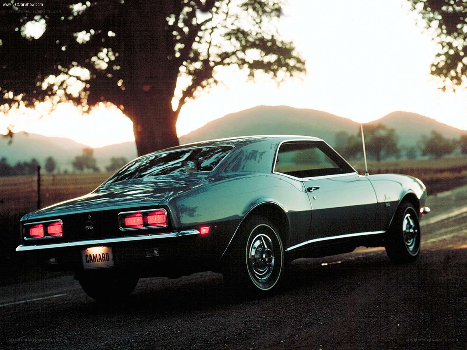 Classic Camaro at sunset