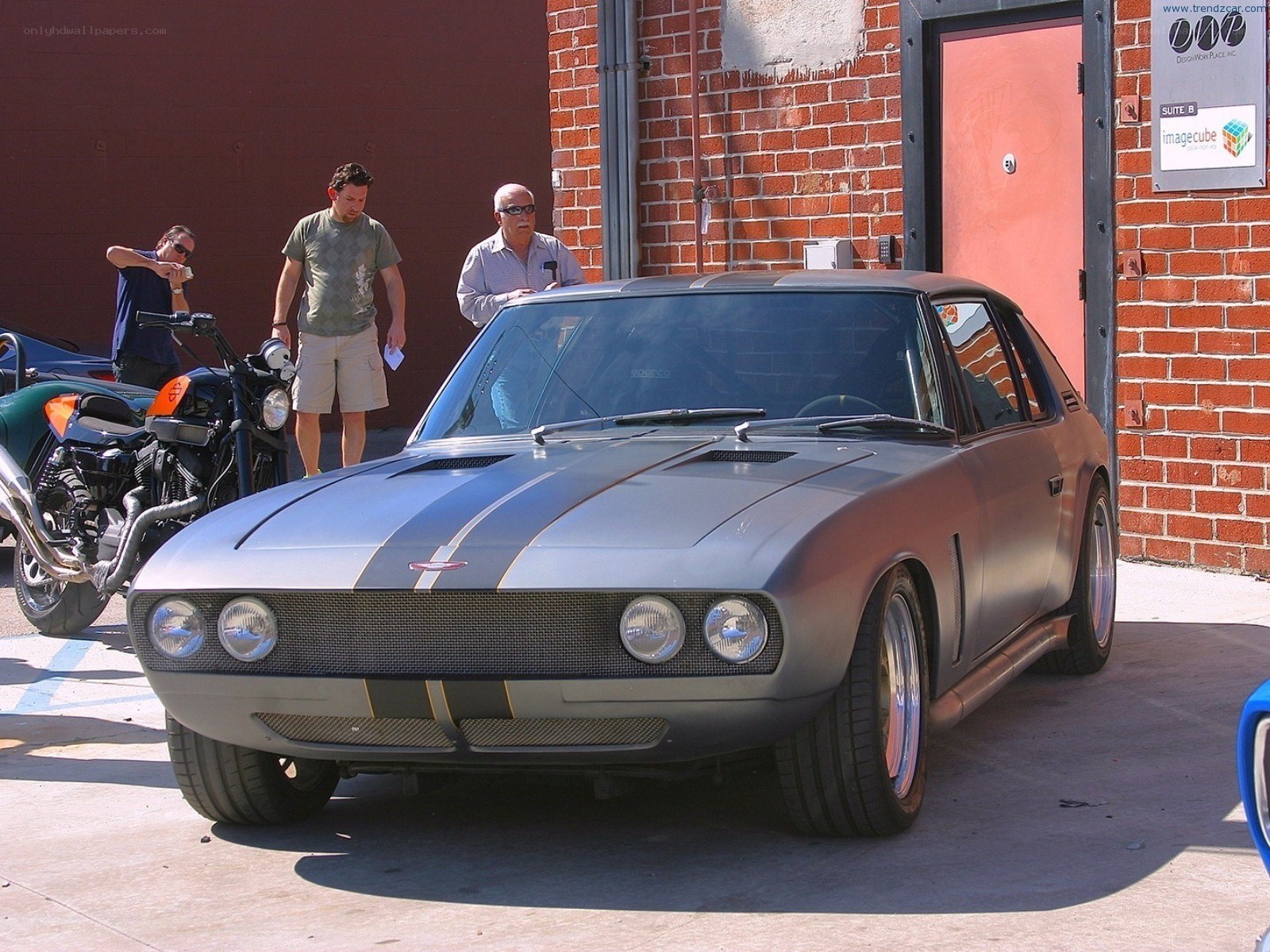 Classic car at a garage