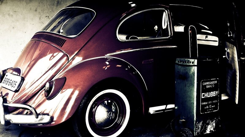 Classic car at a vintage gas pump