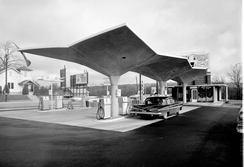 Classic Car at Gas Station — Black
