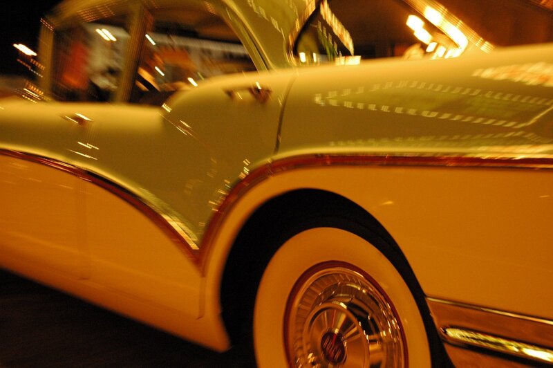 Classic car at night