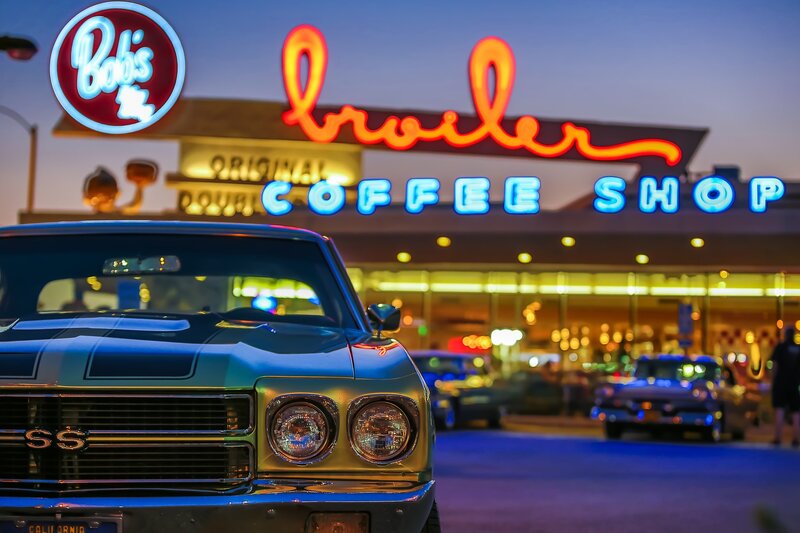 Classic Car at Night — Blue, Nostalgic