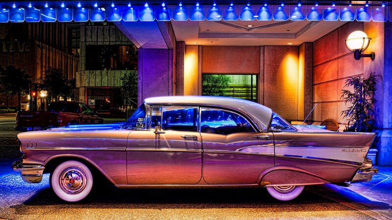 Classic Car at Night — Blue