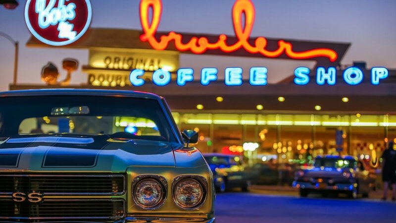 Classic Car at Night — Blue, Vibrant