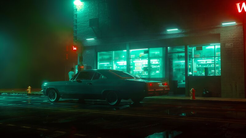 Classic Car at Night — Green