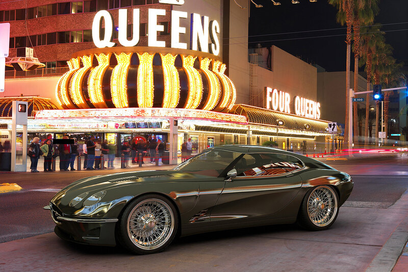 Classic car at night in Las Vegas
