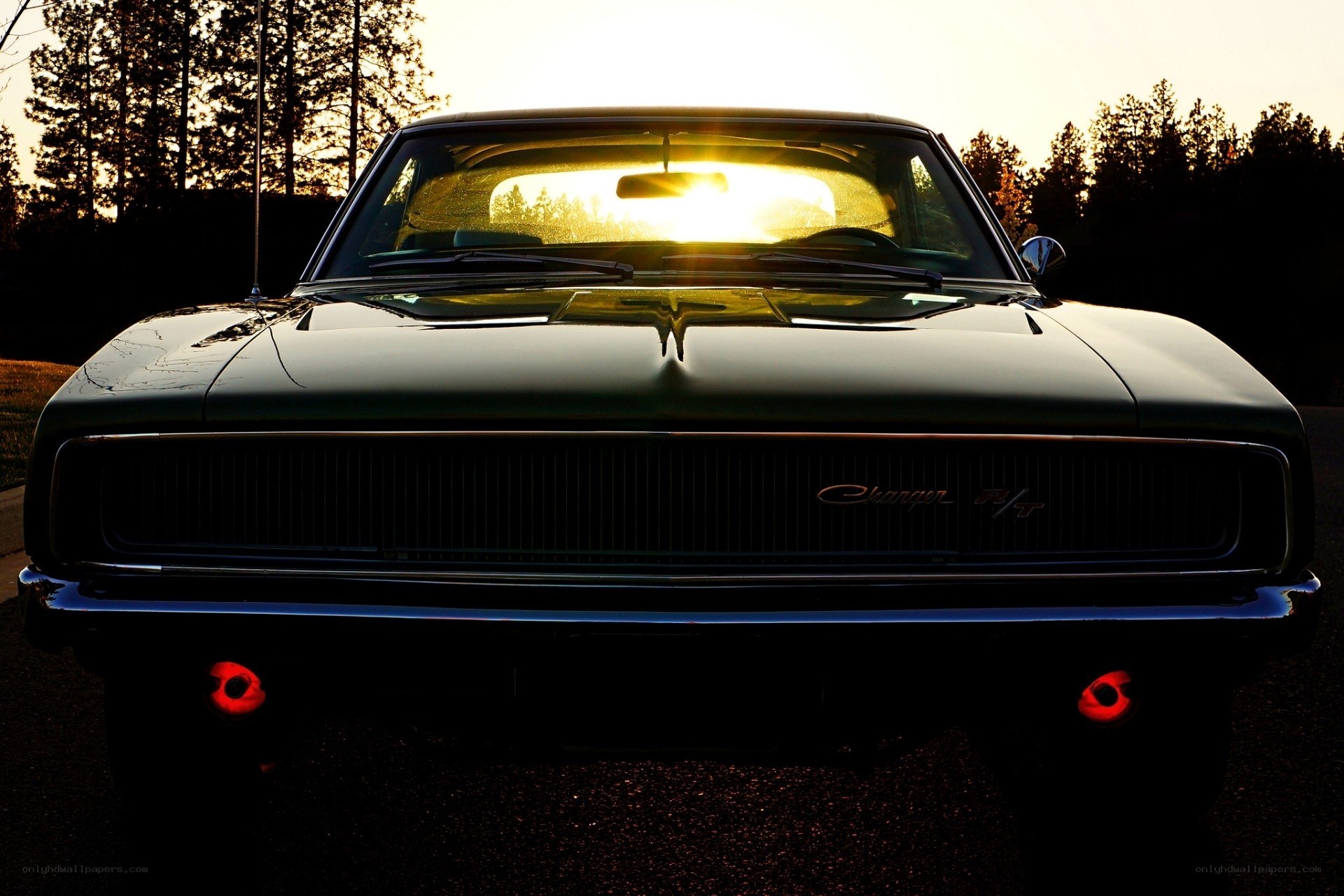 Classic car at sunset