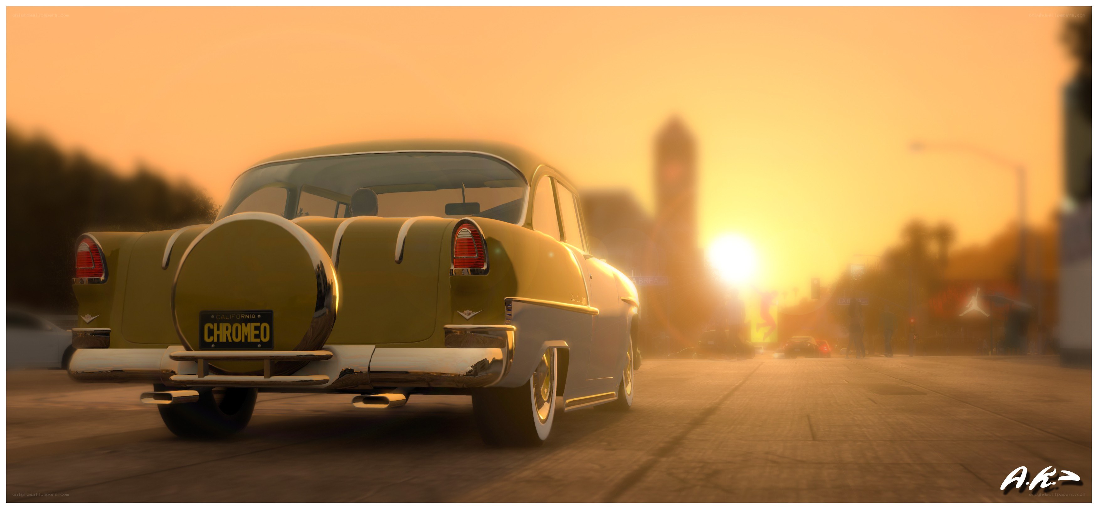 Classic car at sunset