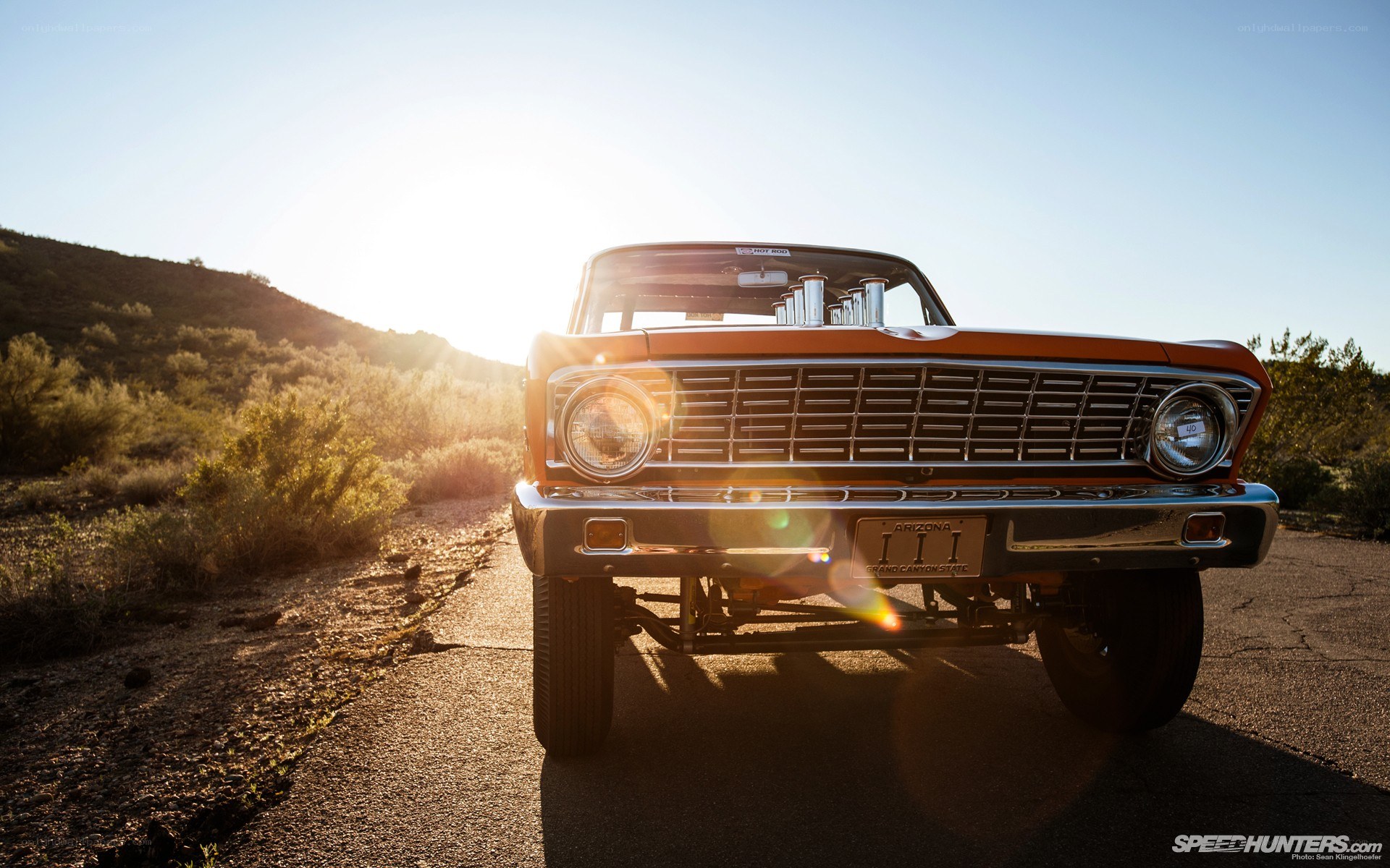 classic car at sunset