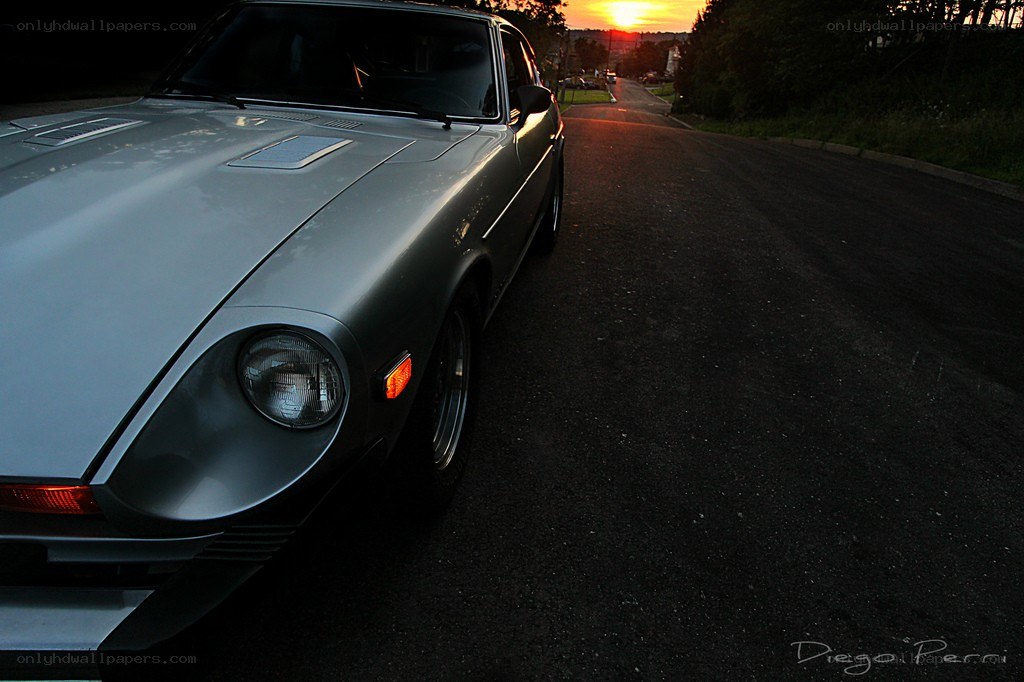 Classic car at sunset