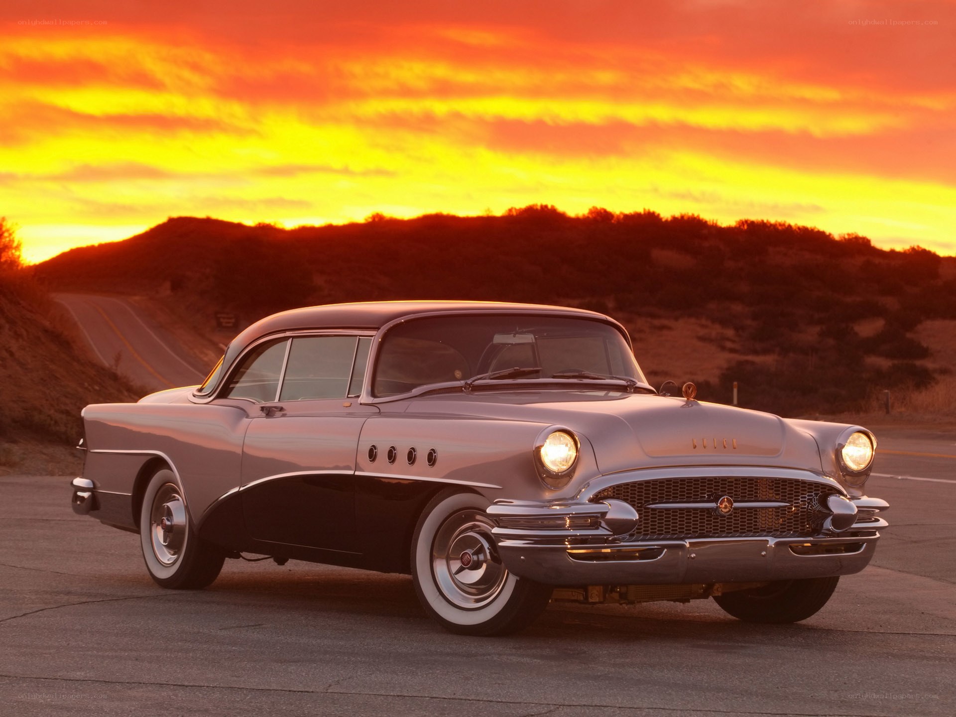 Classic car at sunset