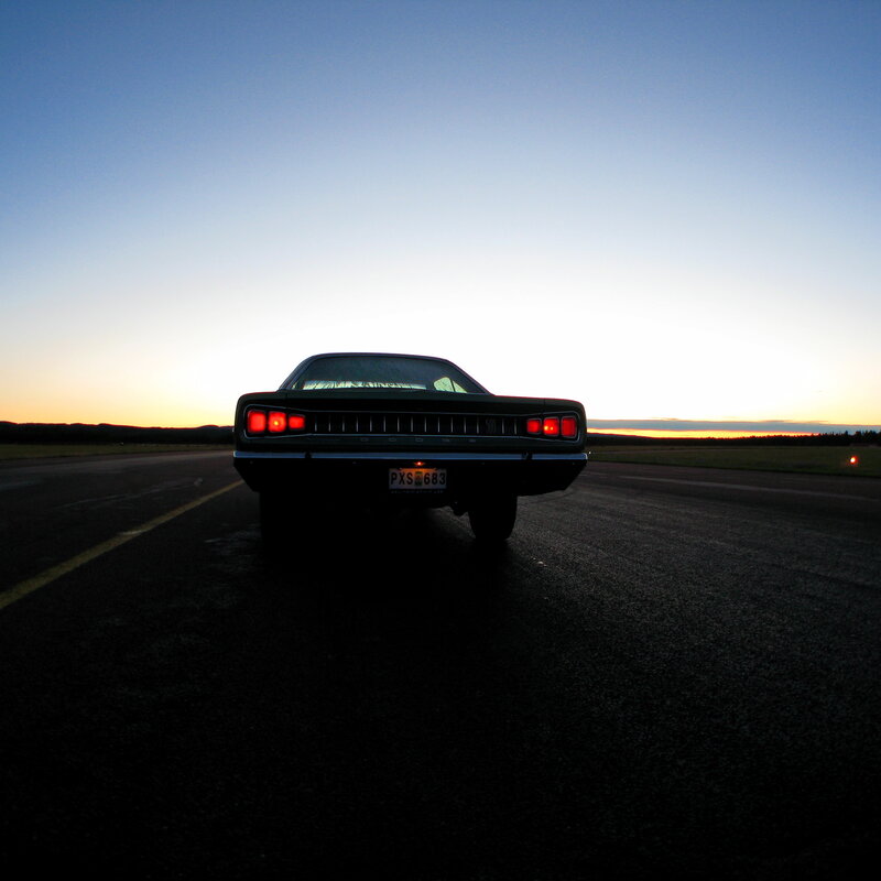 Classic car at sunset