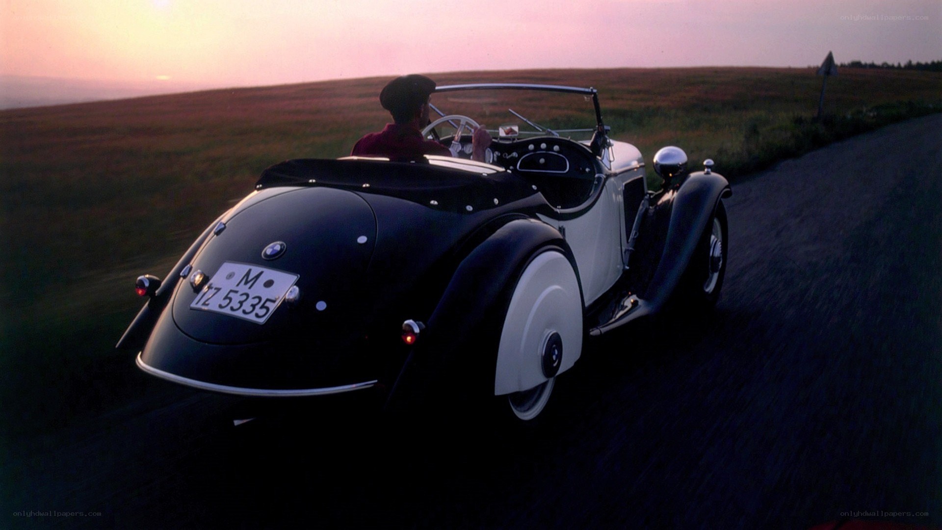 Classic car at sunset