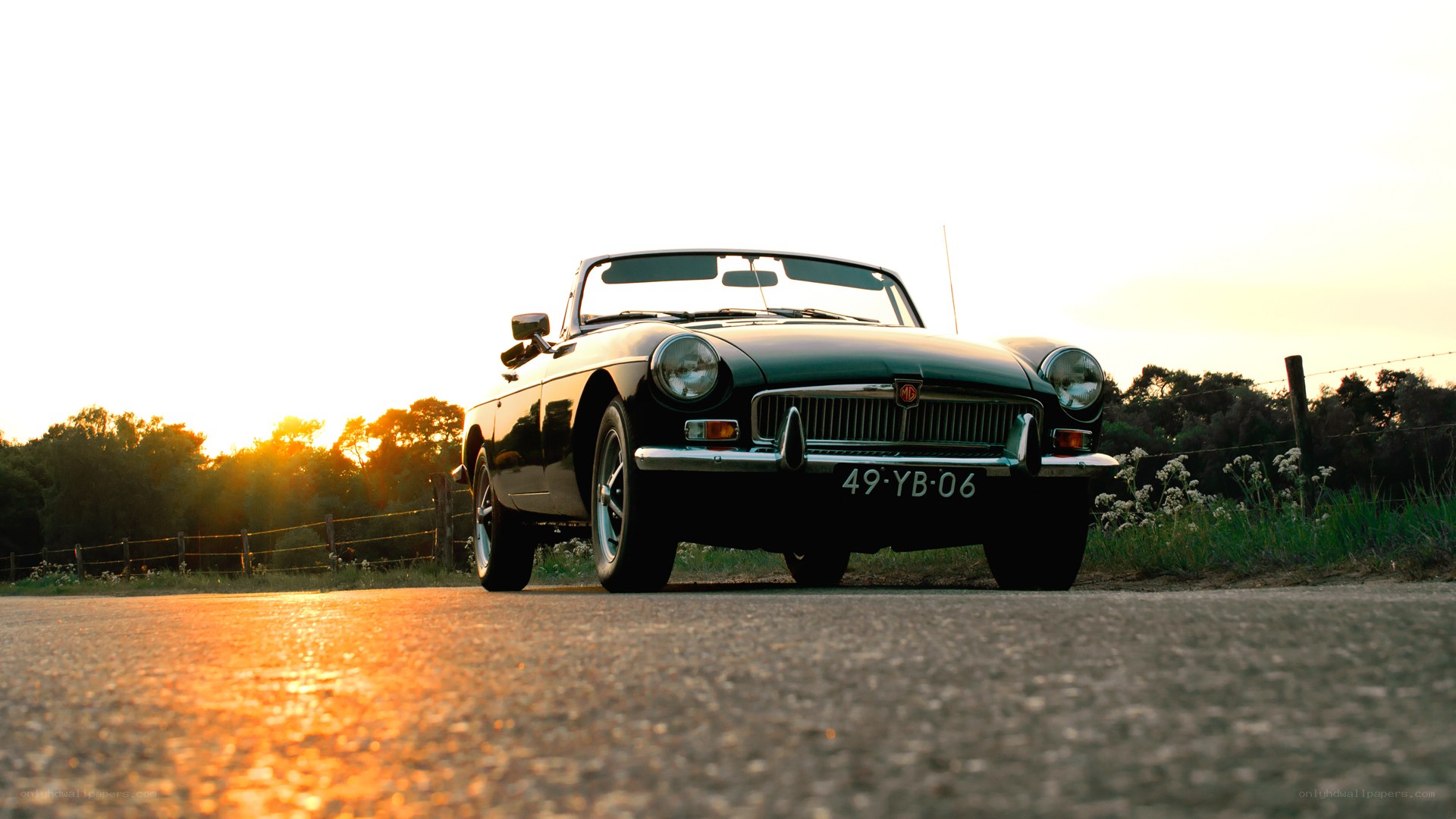 Classic car at sunset