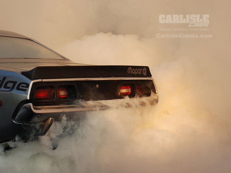 Classic car burnout in smoke