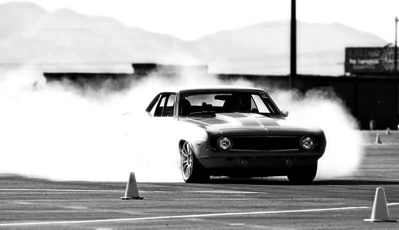 Classic car burnout on track