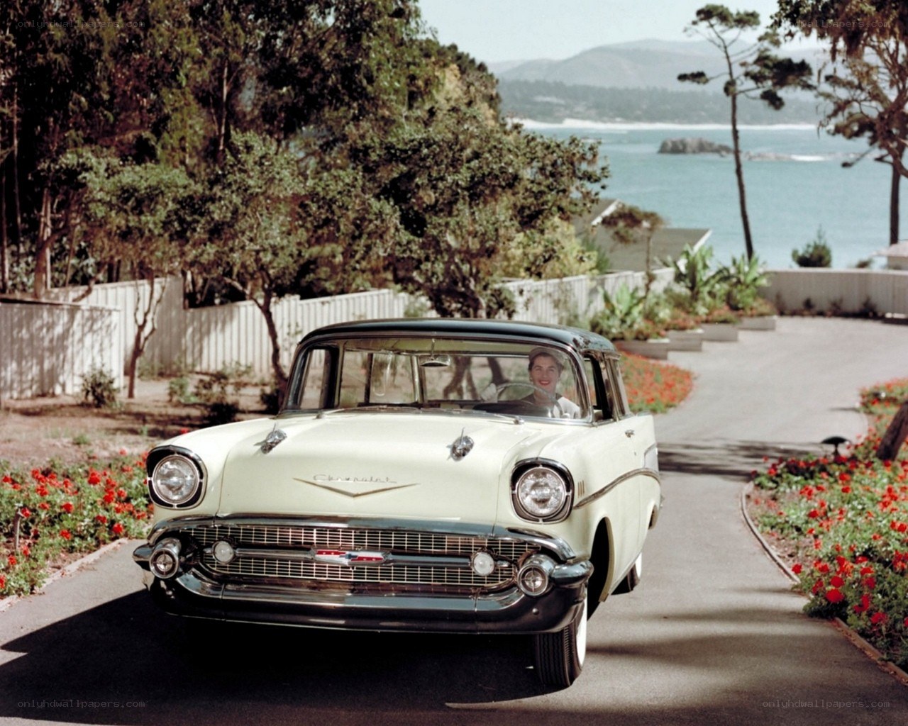 Classic car by the coast