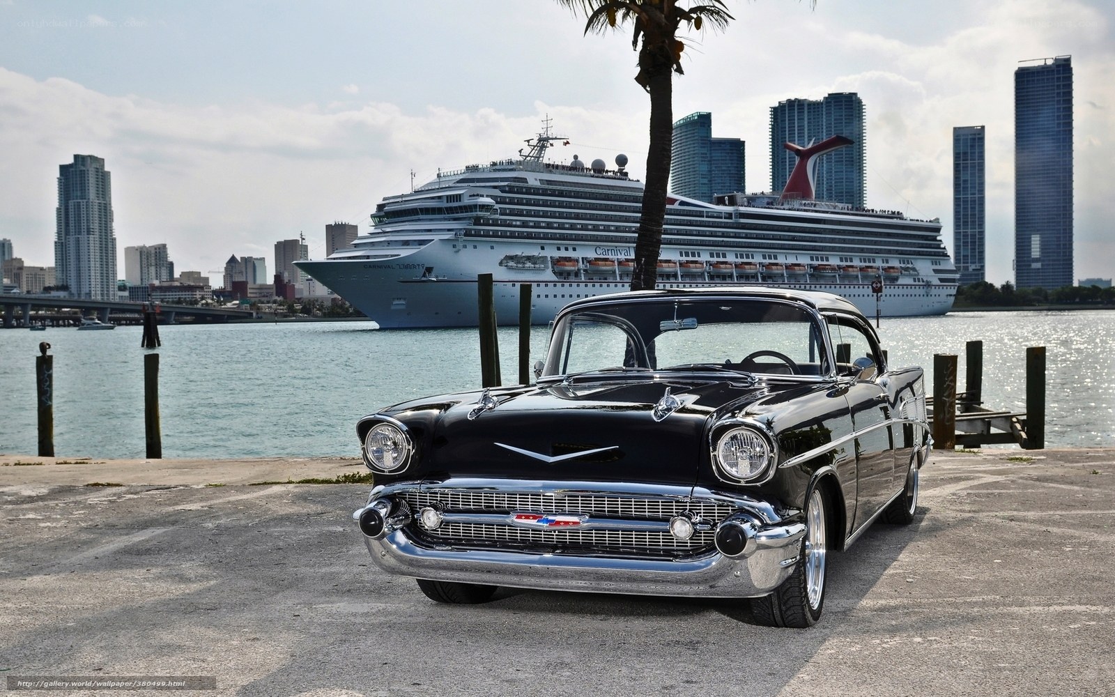 Classic car by the harbor