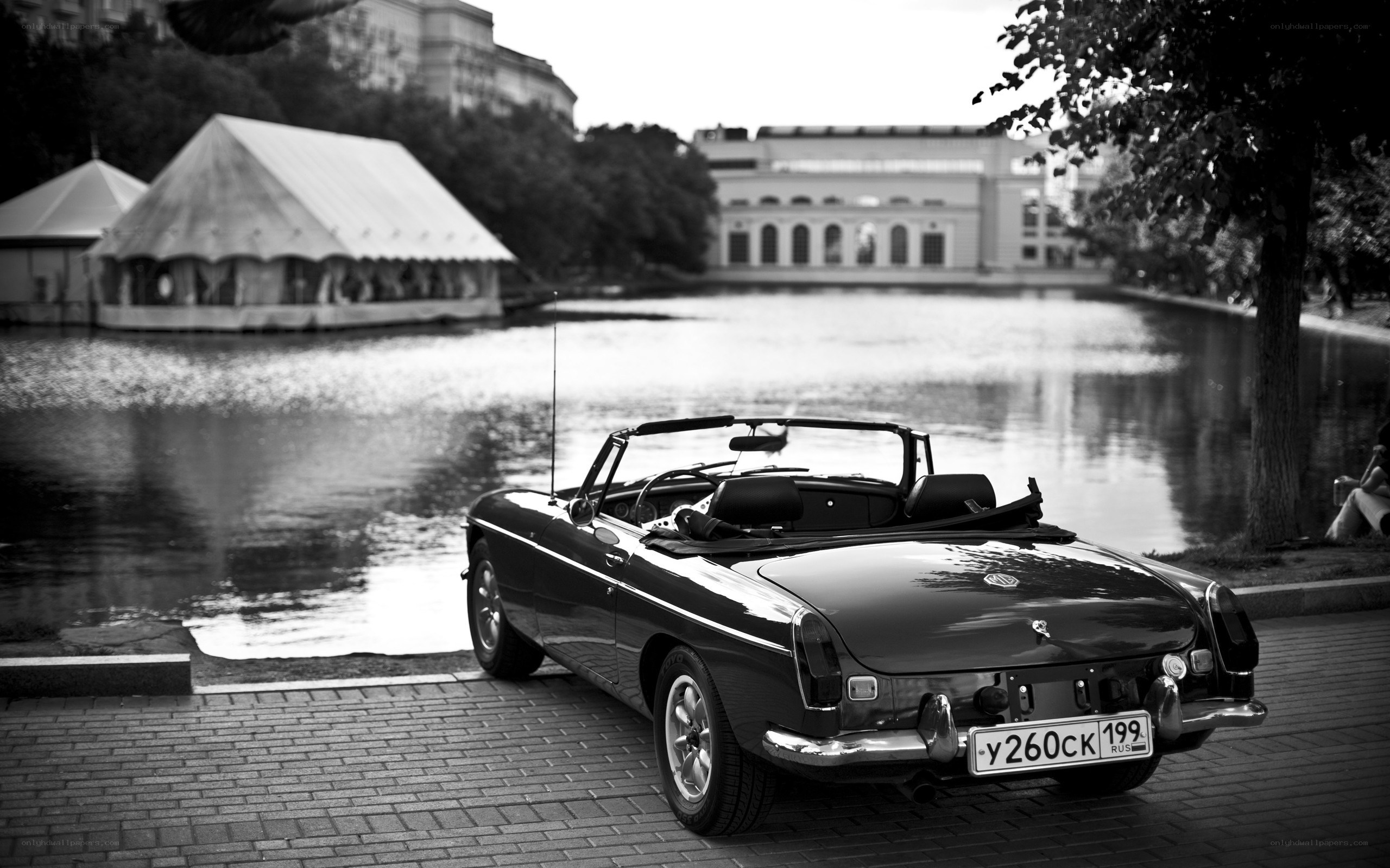 Classic car by the lake