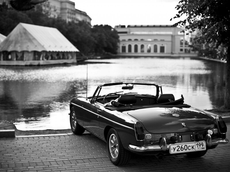 Classic car by the lake