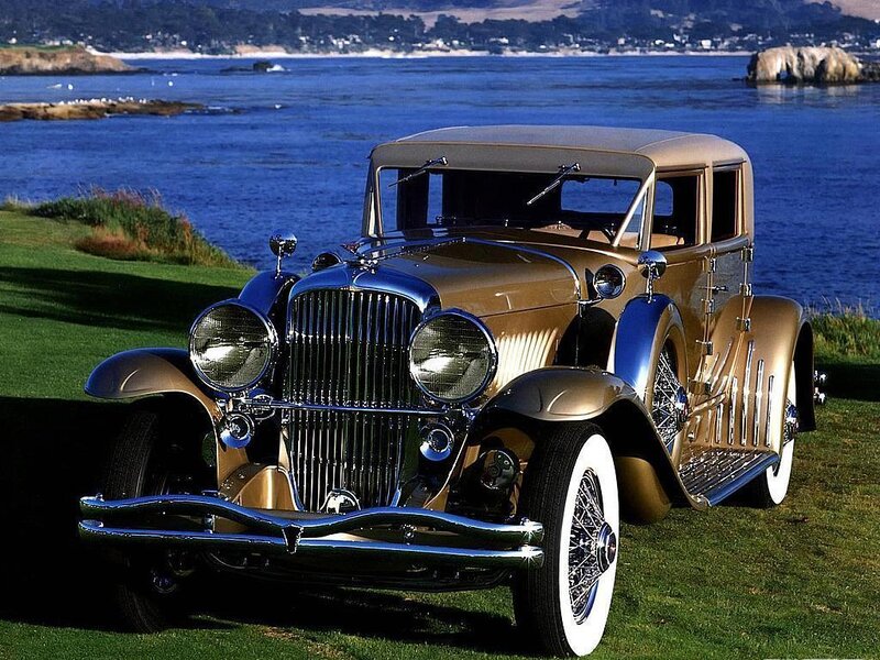 Classic car by the ocean
