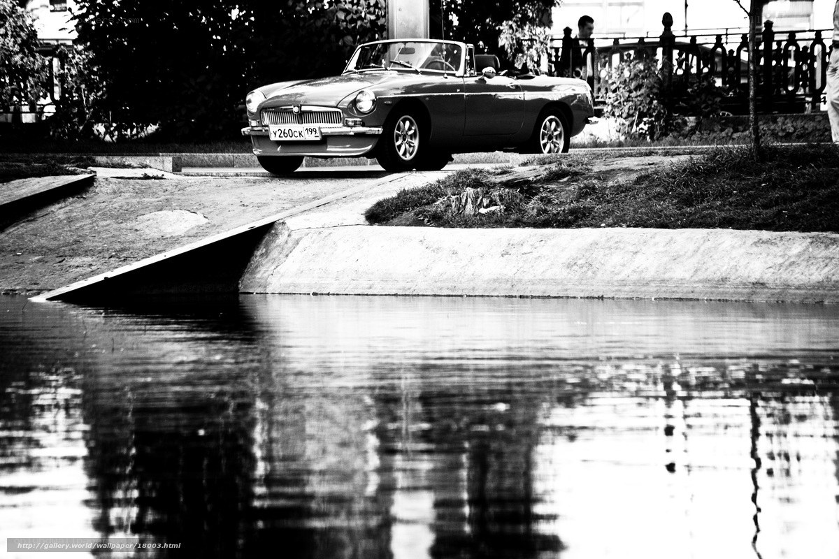 Classic car by the water