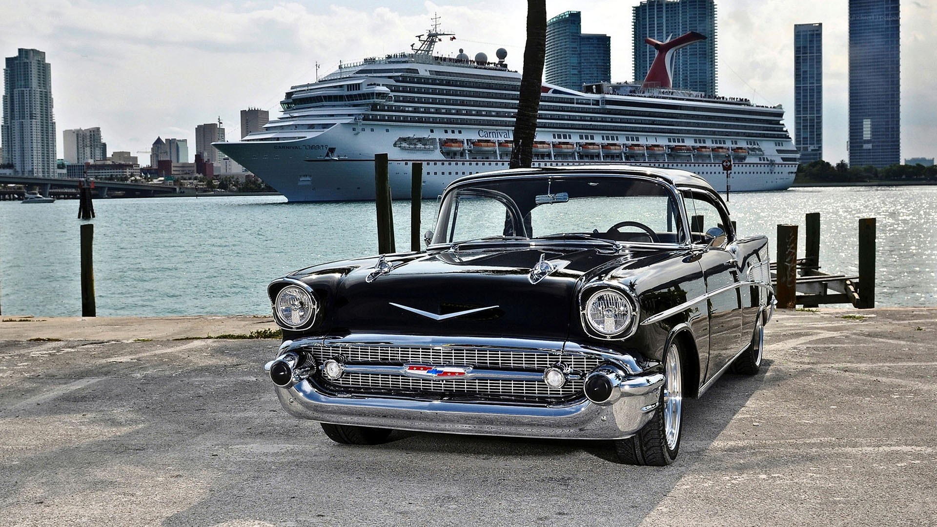 Classic car by the waterfront