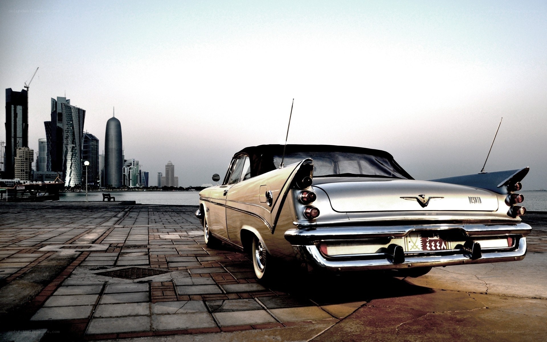 Classic car by the waterfront