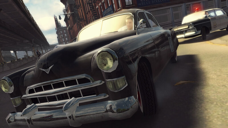 Classic car chase scene
