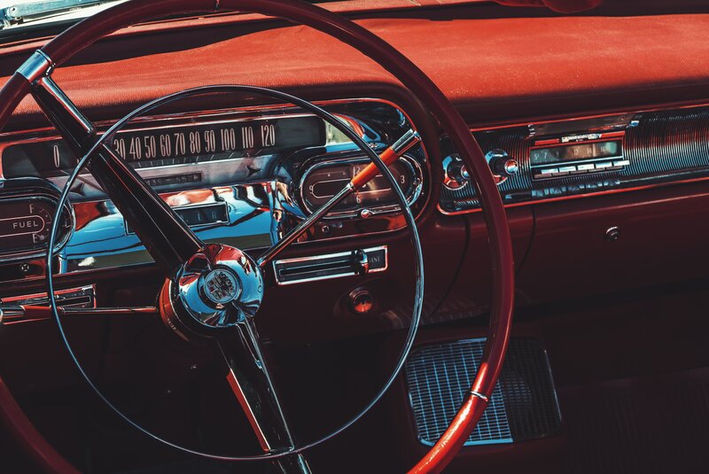 Classic Car Dashboard — Red, Retro