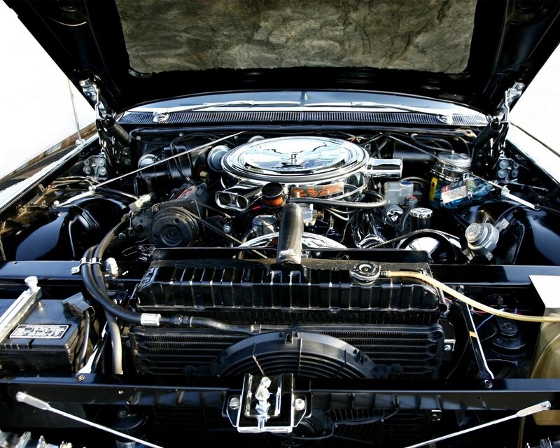 Classic Car Engine — Black, Mechanical, Afternoon