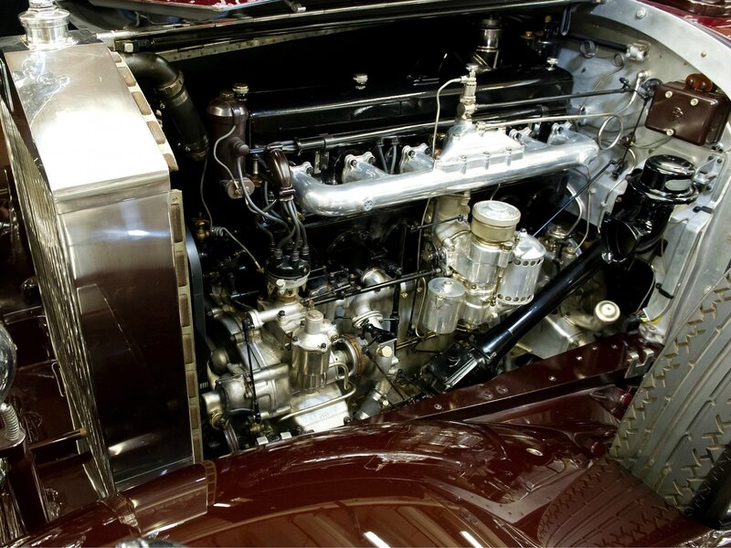 Classic Car Engine — Maroon, Mechanical, Photograph
