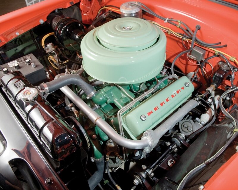 Classic Car Engine — Red, Mechanical, Photograph